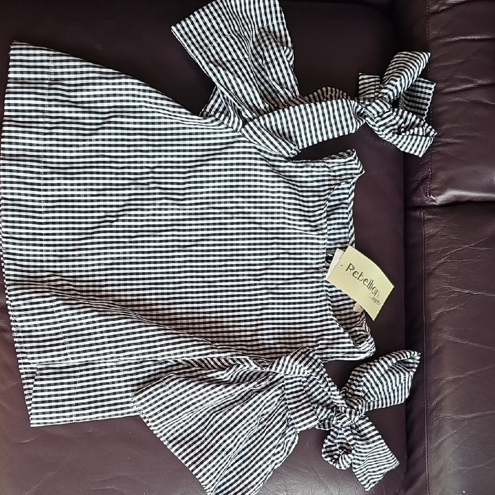 Rebellion Black and White Boxy Tie Front Blouse